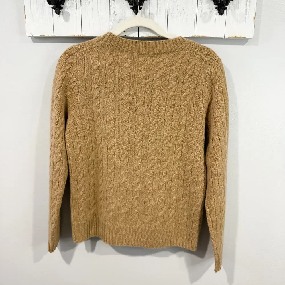 J.Crew Cashmere Cable Knit Sweater Camel Crewneck Women’s S EUC